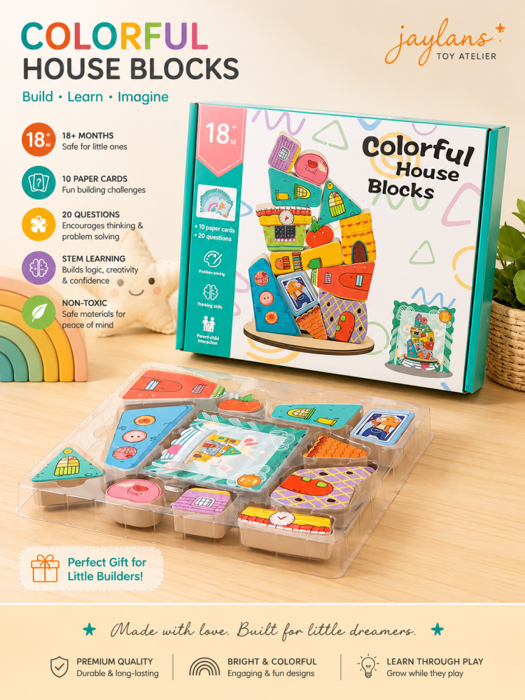 Montessori Colorful House balancing block toy لعبة مونتسوري مكعبات موازنة