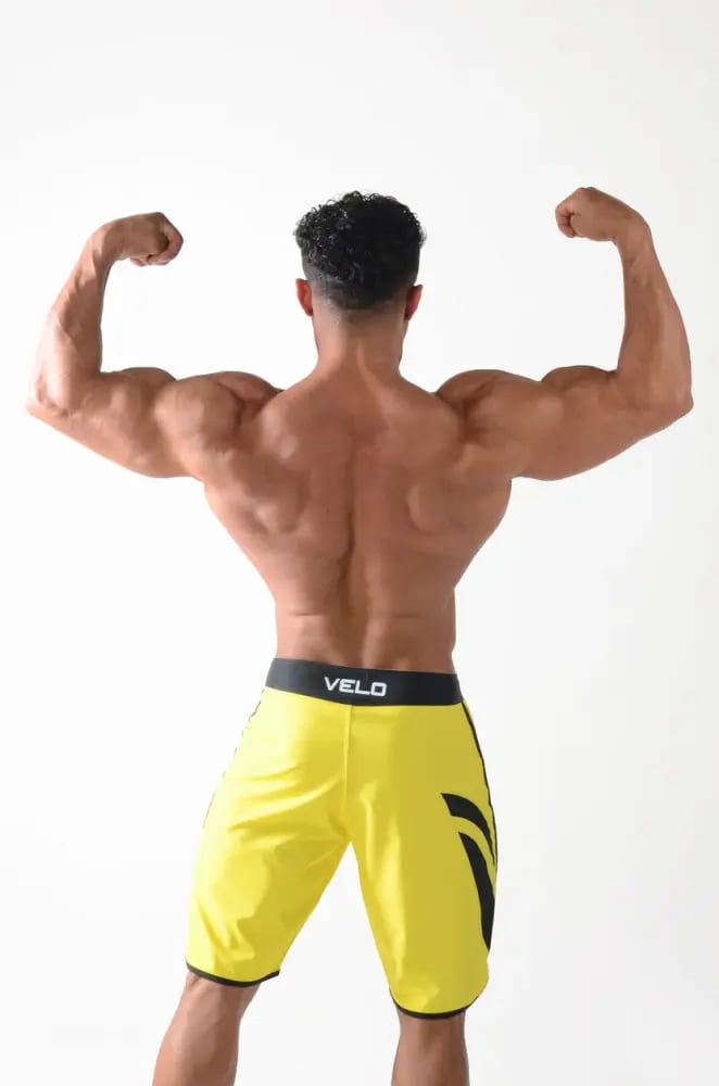 yellow black short men's  physique shorts