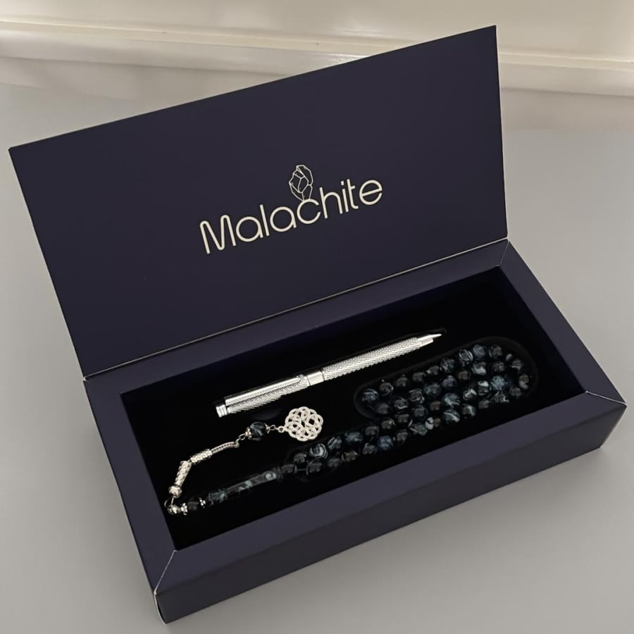 Pen and rosary package (silver, black mixed)