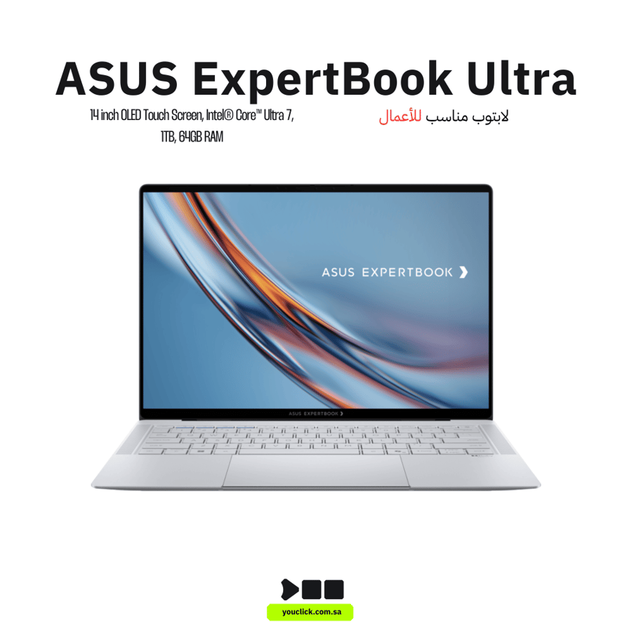 لابتوب ASUS ExpertBook Ultra (B9406CAA)، معالج Intel® Core™ Ultra 7 356H، ذاكرة وصول عشوائي 64 جيجابايت، قرص SSD M.2 بسعة 1 تيرابايت، معالج رسومات Intel، شاشة 14 بوصة بدقة 2880×1800، مستشعر بصمة، نظام تشغيل Free DOS - رمادي | 90NX09J1-M006D0
