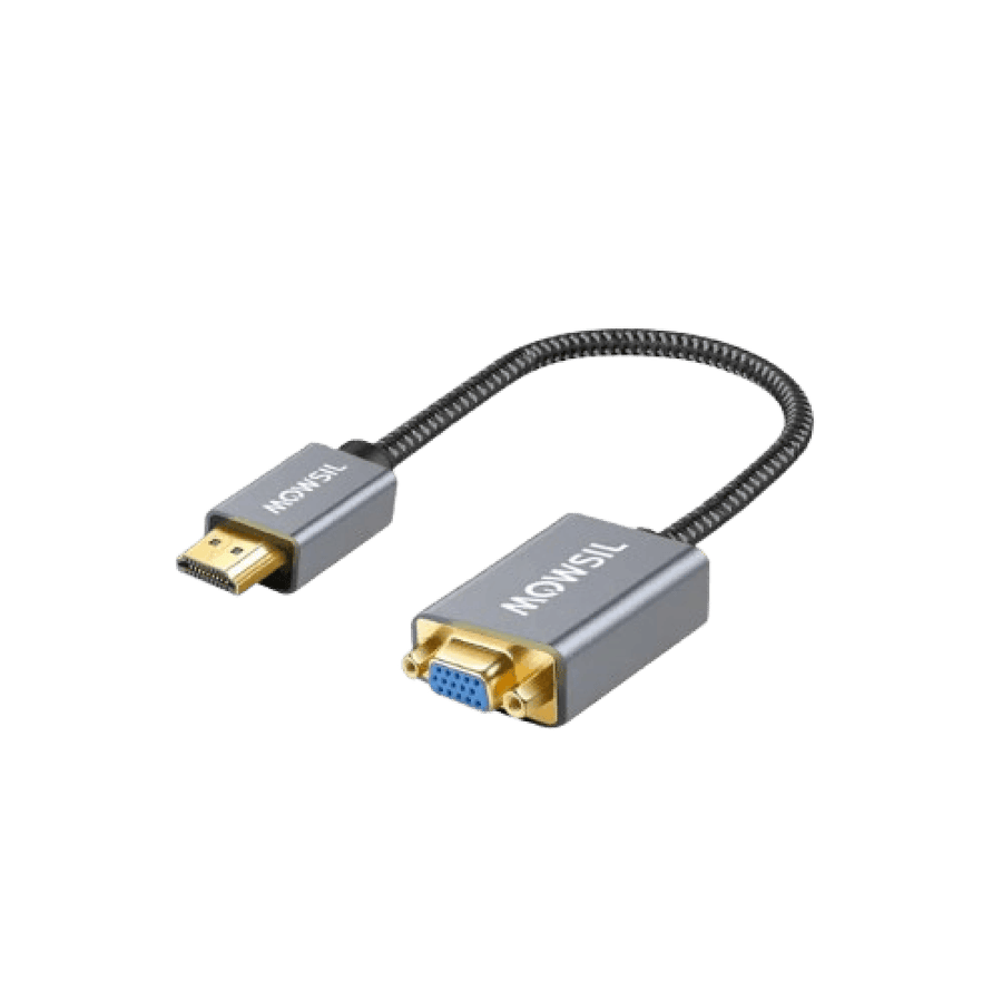 محول مووسيل HDMI إلى VGA، دقة 1080 بكسل، متوافق مع أجهزة الكمبيوتر الشخصية واللاب توب، هيكل من سبائك الألومنيوم، موصل مطلي بالذهب وكابل مضفر، رمادي | MOHDV