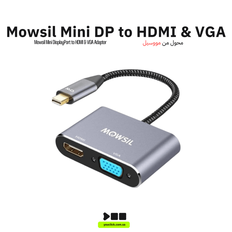 MOWSIL Mini DisplayPort to HDMI VGA Adapter, 4K 30Hz HDMI, 1080P VGA, Gold Plated, Aluminum, Mini DP to VGA HDMI Converter Gray | MOMDVH