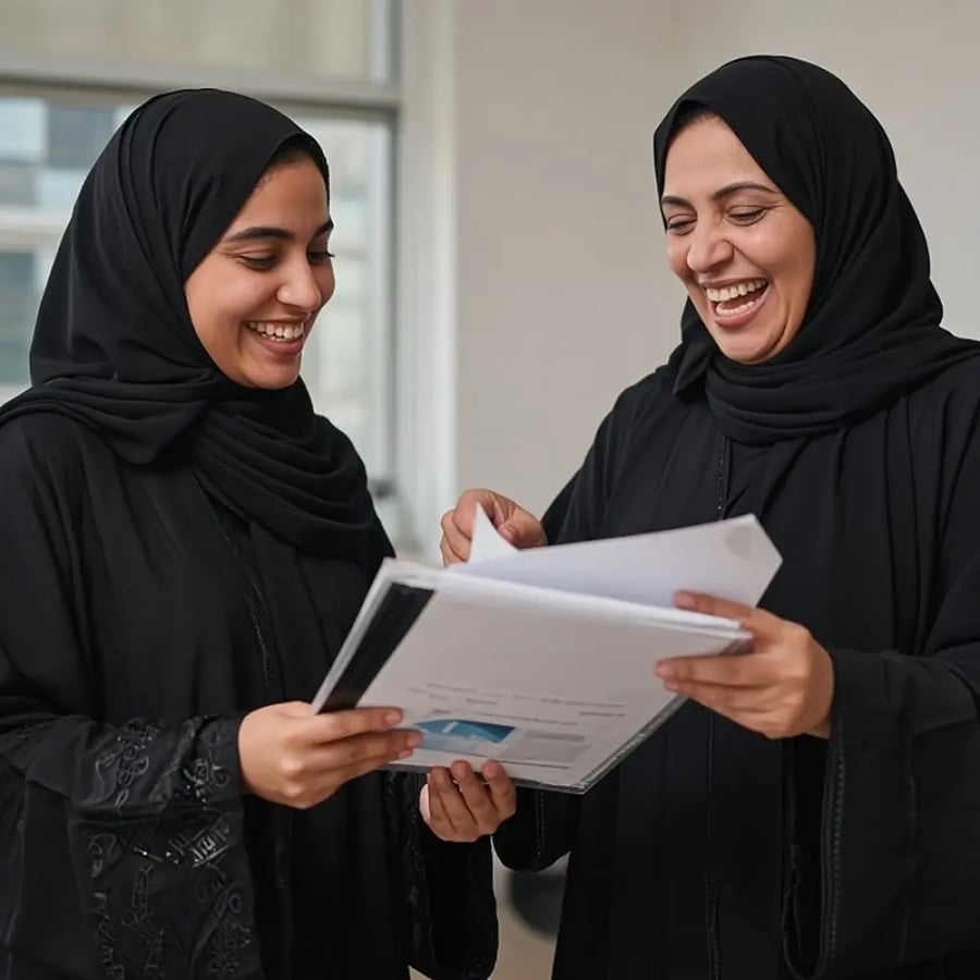 محللة تسلم تقرير لوحة تحكم مطبوعا لمديرتها المعجبة في دورة إكسل لتقارير الأعمال
