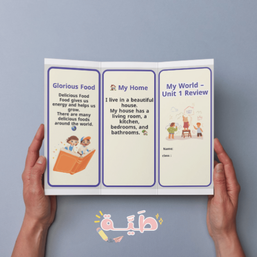مطوية اللغة الإنجليزية الصف الخامس – My World Unit 1 Summary (Welcome – Personal Interests – Fun Park) عالمي ملخص جميع الدروس