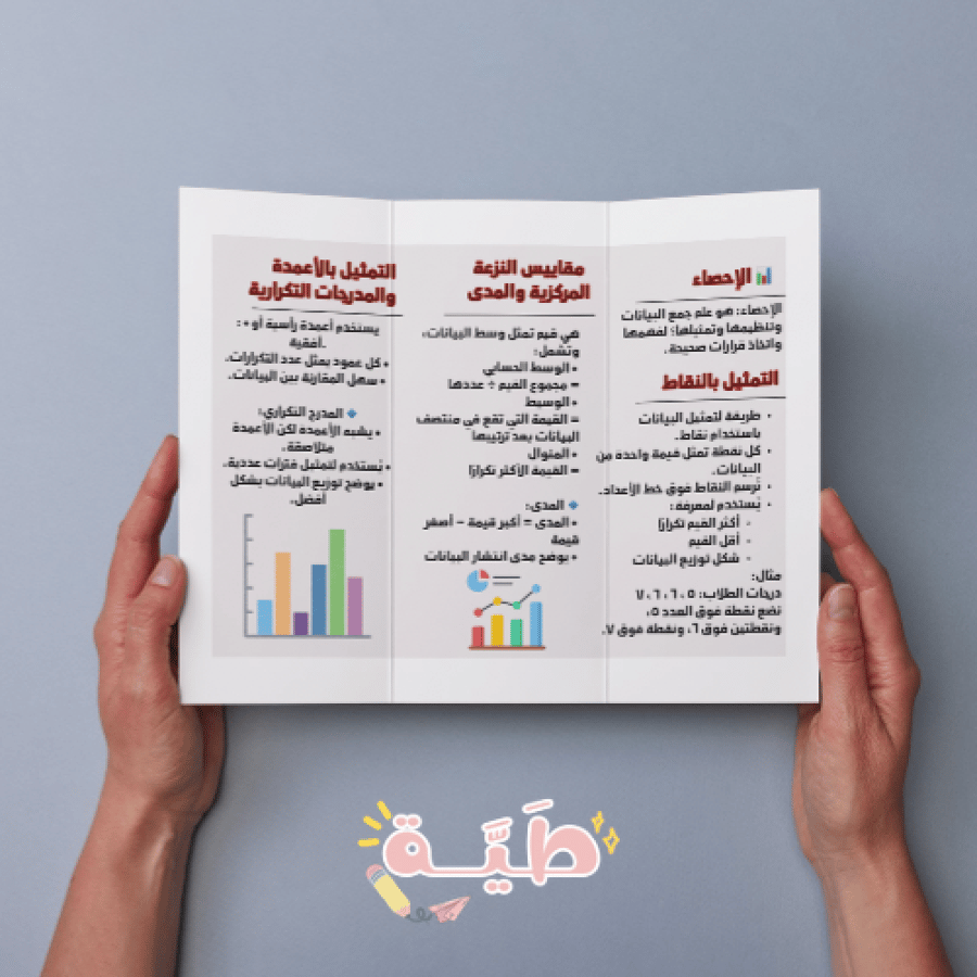 مطوية الإحصاء رياضيات الصف الأول متوسط الترم الثاني