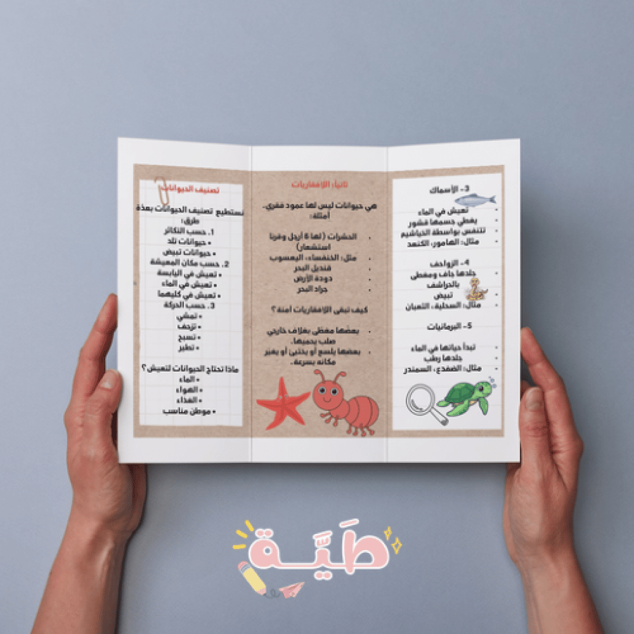 مطوية علوم مجموعات الحيوانات الصف الثاني الابتدائي الترم الأول