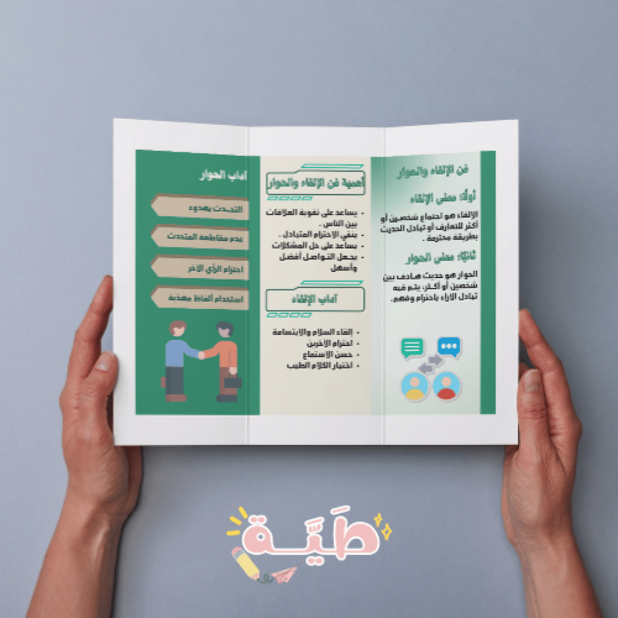 مطوية فن الإلقاء والحوار الصف الثاني متوسط الترم الثاني مهارات إسرية