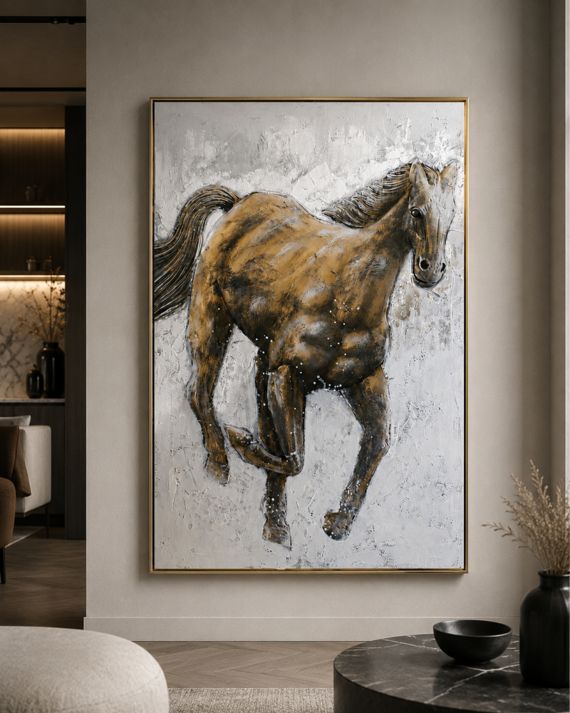لوحة جدارية فنية بملامح خيل راقية 120 في 80 سم