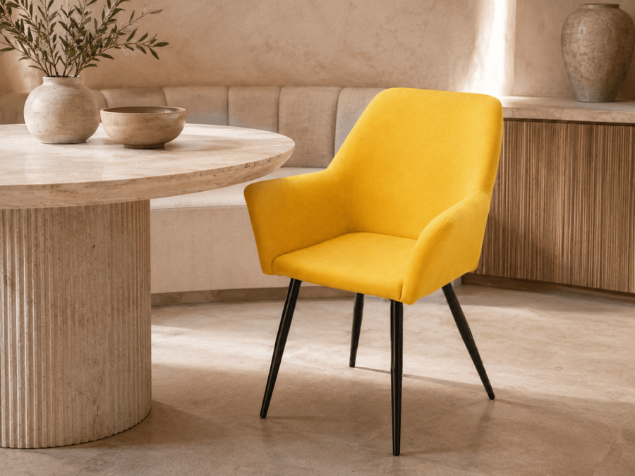 كرسي مخمل YELLOW قماش مخمل بقاعدة خشبية