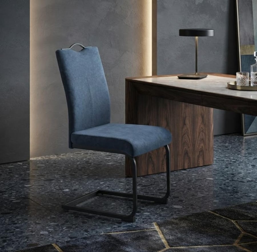 كرسي مفرد NAVY BLUE قماش شانيل بقاعدة معدنية