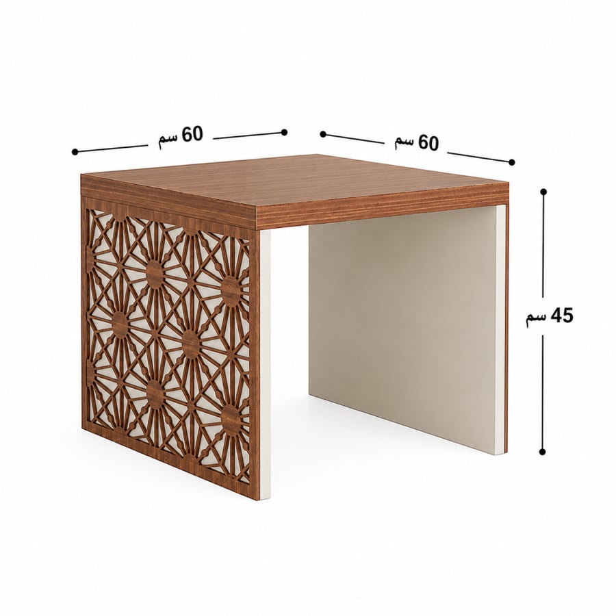 طاولة شاي مفردة دائرية بخامة خشب MDF لون بني و أوف وايت مقاس 60 × 60 × 45 سم