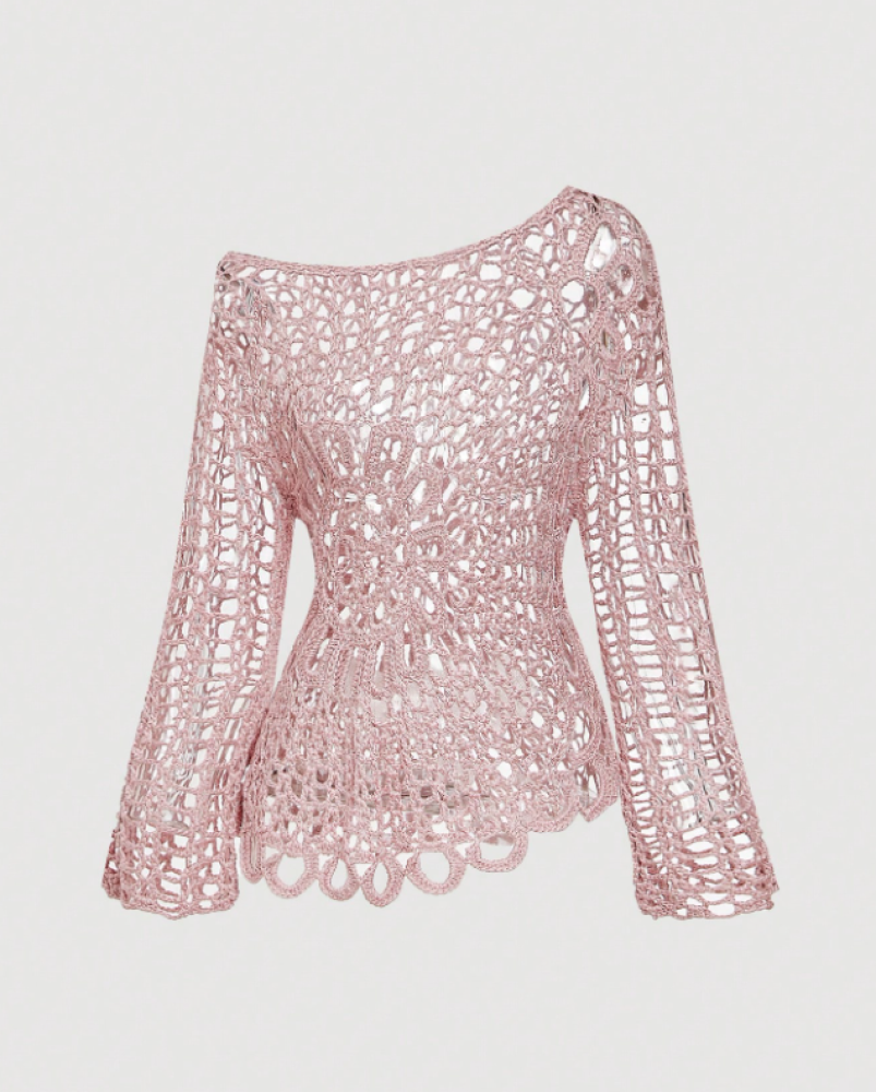 SHEIN MOD غطاء شاطئ كروشيه بلون المشمش للسيدات