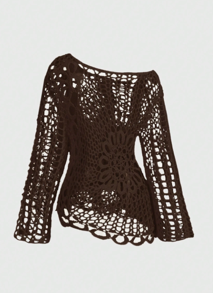 SHEIN MOD غطاء شاطئ كروشيه بلون المشمش للسيدات