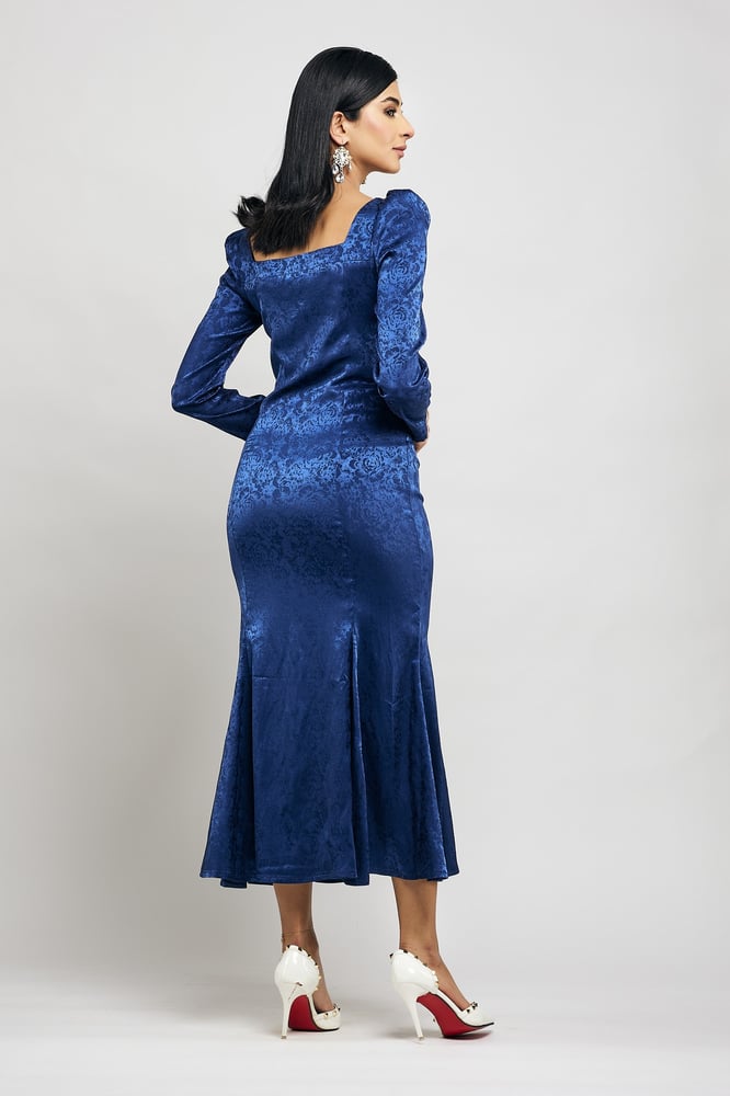 Elegant women's dress in blue and red