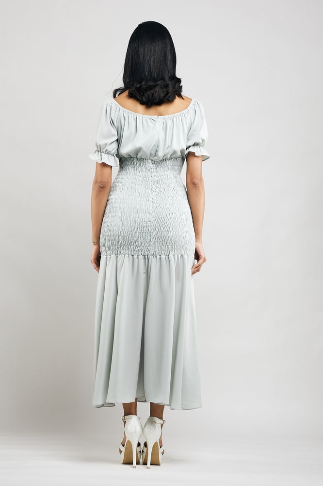 Soft yellow and gray dress