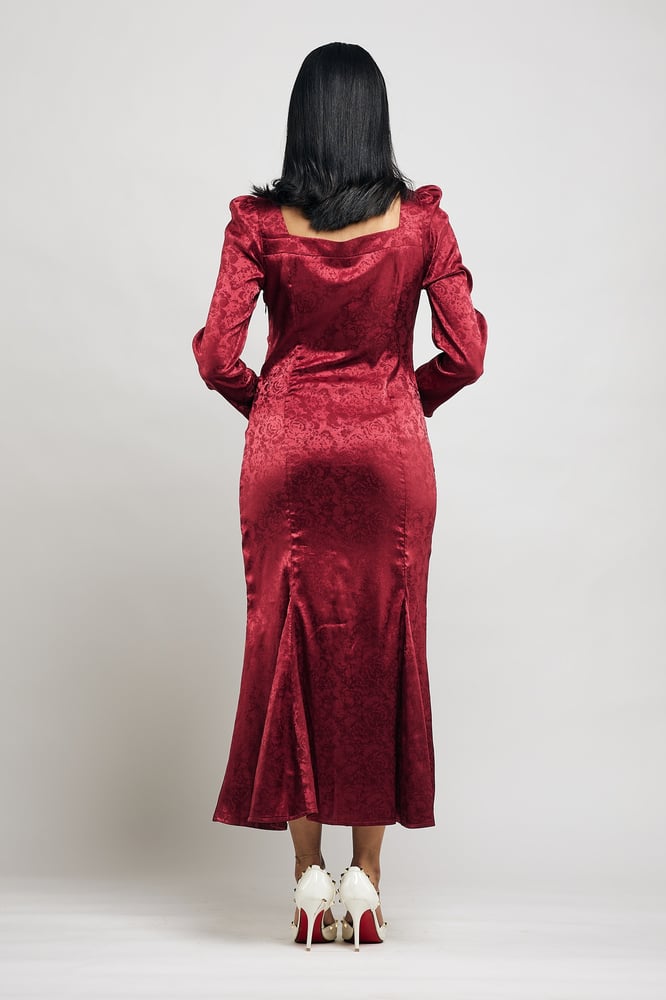 Elegant women's dress in blue and red