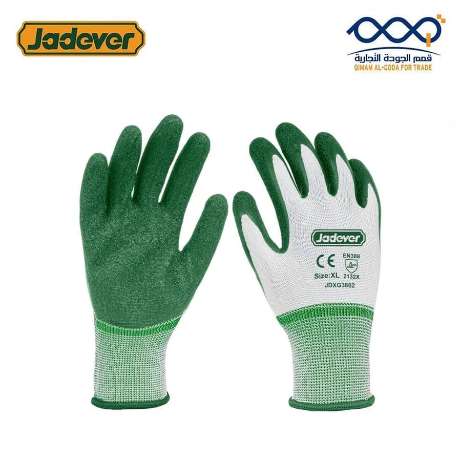 قفازات سلامة قطنية مغطاة باللاتكس لحماية اليدين مقاس XL من JADEVER