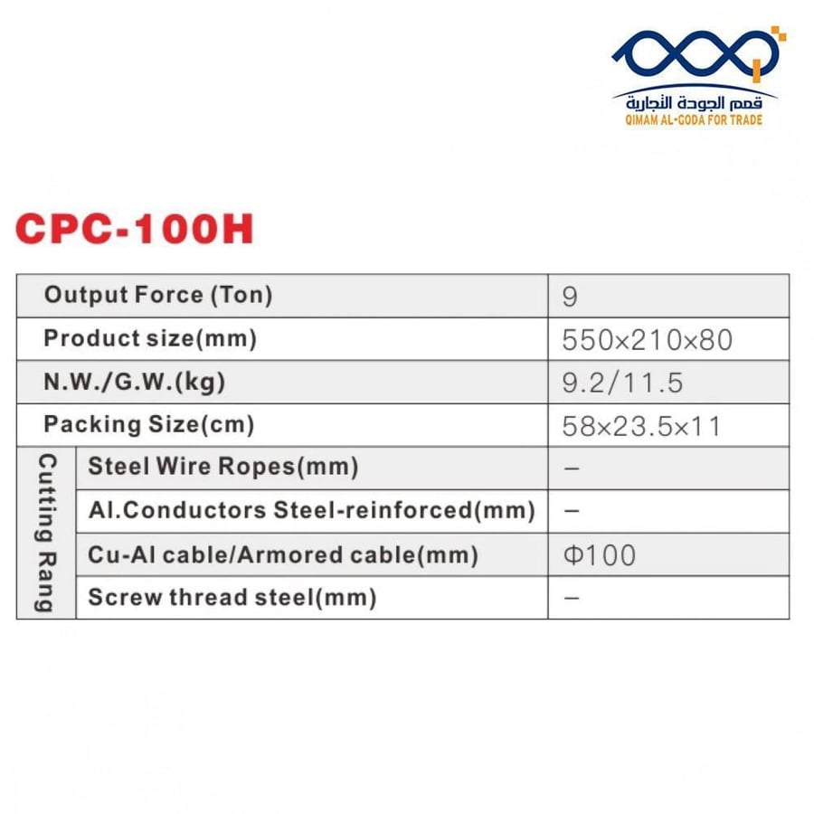 جدول مواصفات وقدرات القص لرؤوس CPC-100H و CPC-132H.