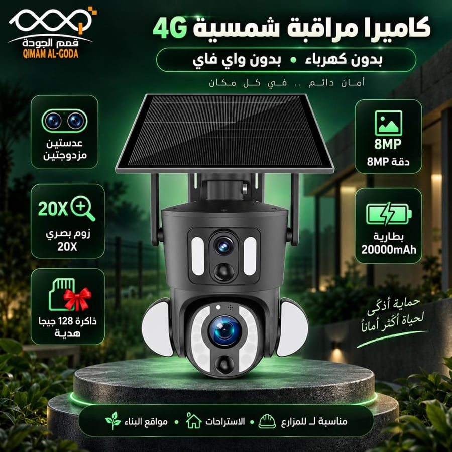 كاميرا مراقبة بالطاقة الشمسية 4G عدستين 8 ميجا وزوم 20X