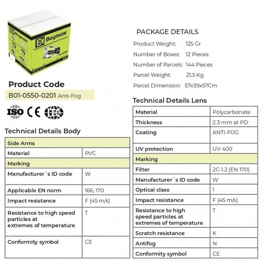 نظارات سلامة ضد الضباب شفاف تركي S-550 - TRANSPARENT - ANTI FOG