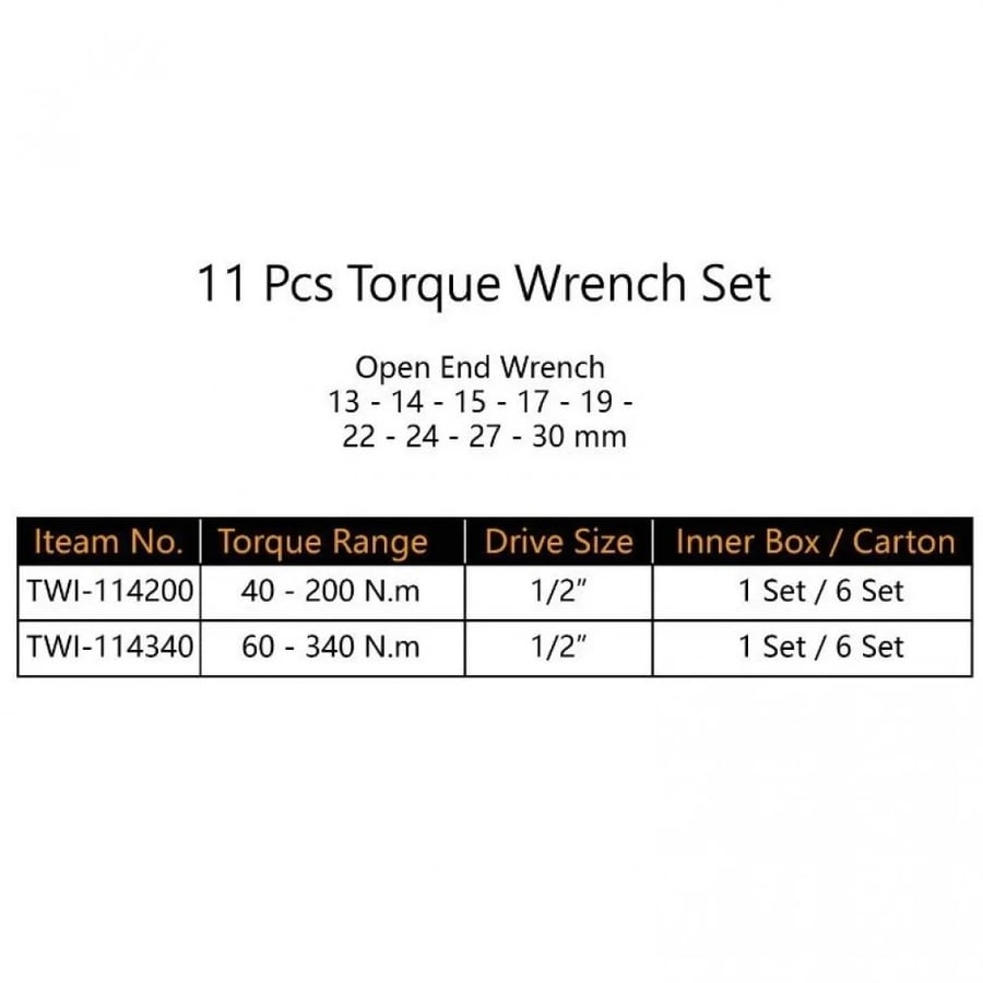 TOWER 1/2" Torque Wrench Set