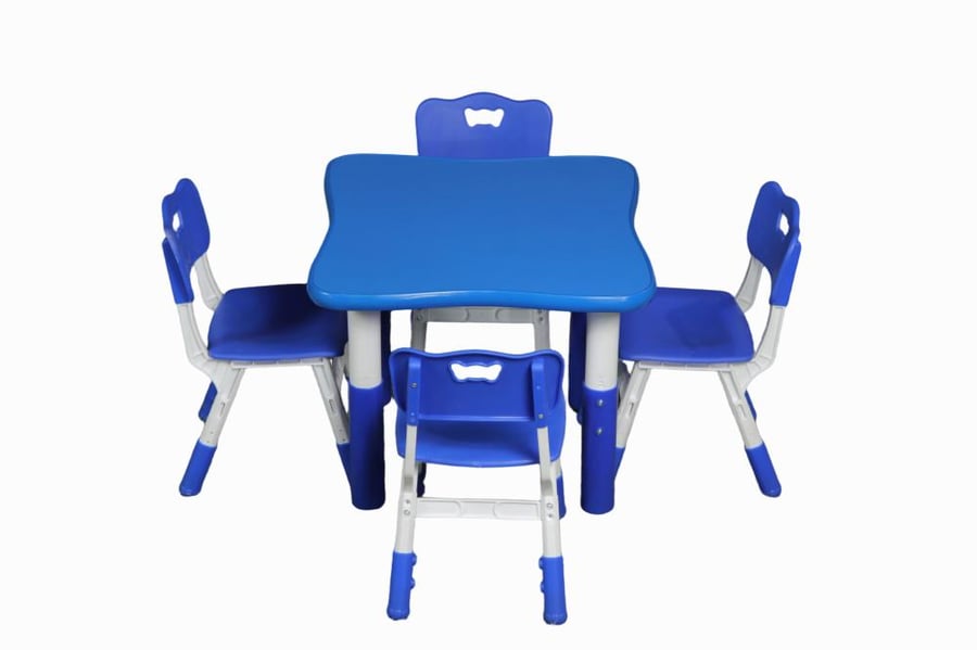 Blue and white square table