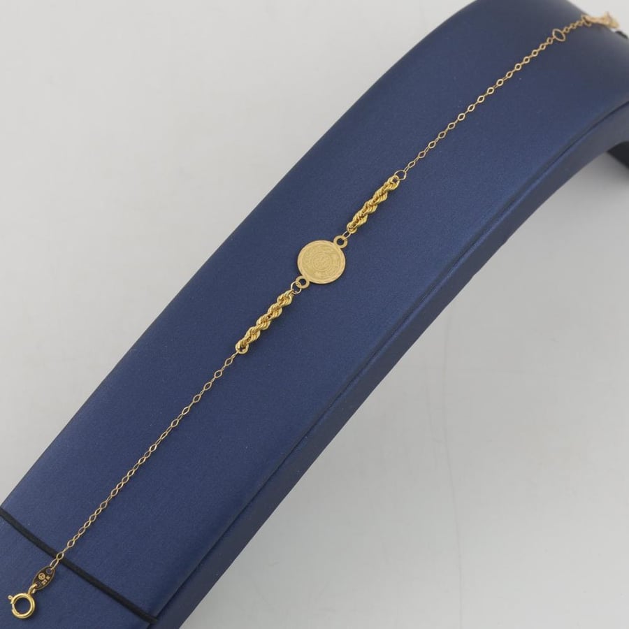 Gold bracelet with round braided parts with Arabic design - 21 karat