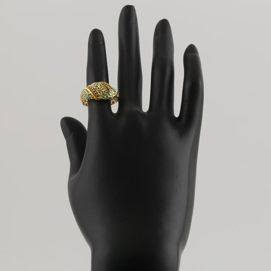 Gold ring with braid design and colorful flower - 21 karat