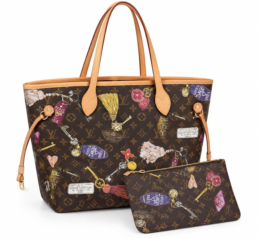 شنطة لويس فويتون بنقشة المفاتيح مع محفظة – Louis Vuitton Key Print Bag