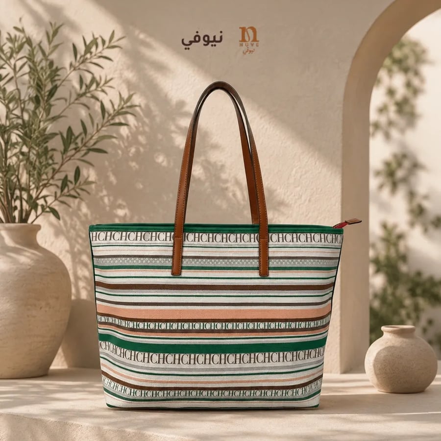 شنطة CHCH نسائية خضراء من الجلد بتصميم واسع