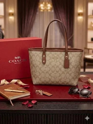 شنطة يد نسائية بلون بيج بني أنيقة من Coach