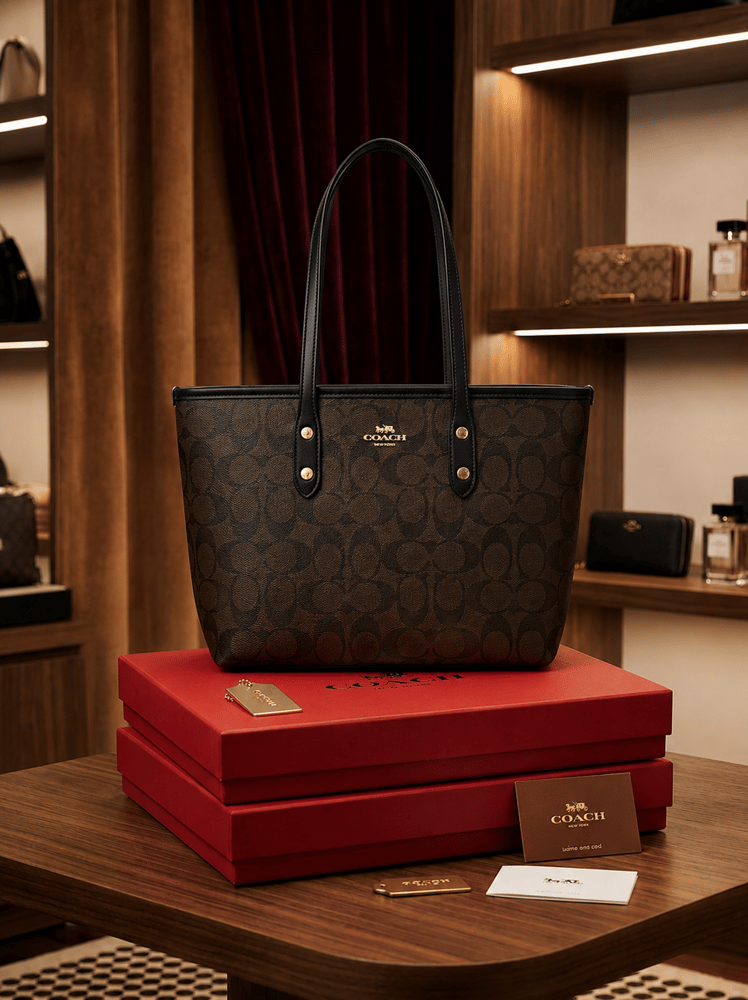 شنطة يد نسائية بلون بني داكن أسود أنيقة من Coach