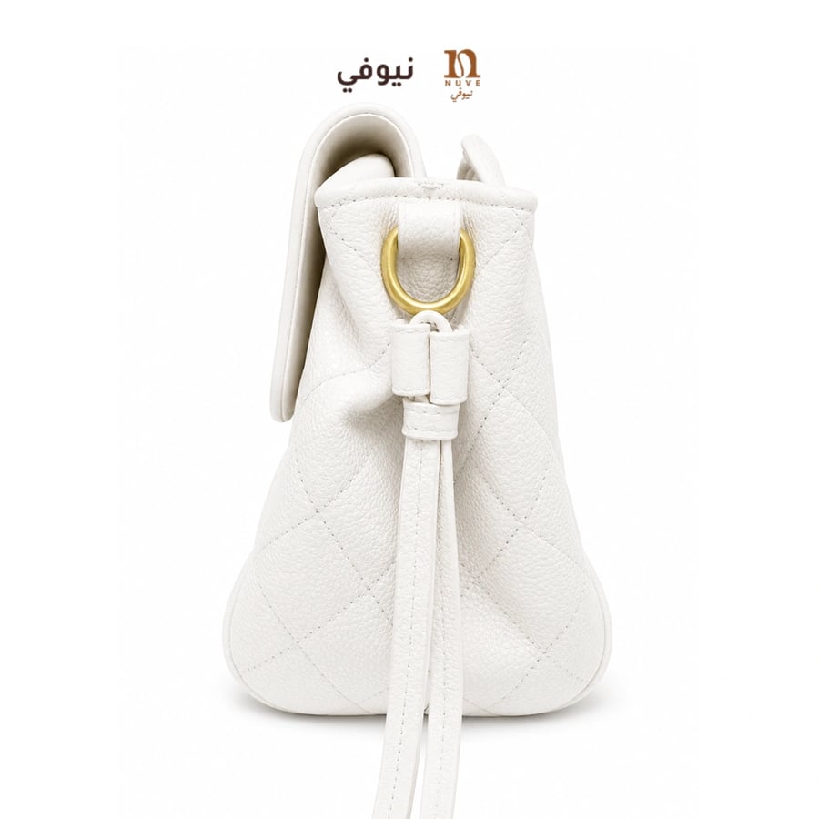 حقيبة شانيل كلاسيك نسائية جلد محبب أبيض