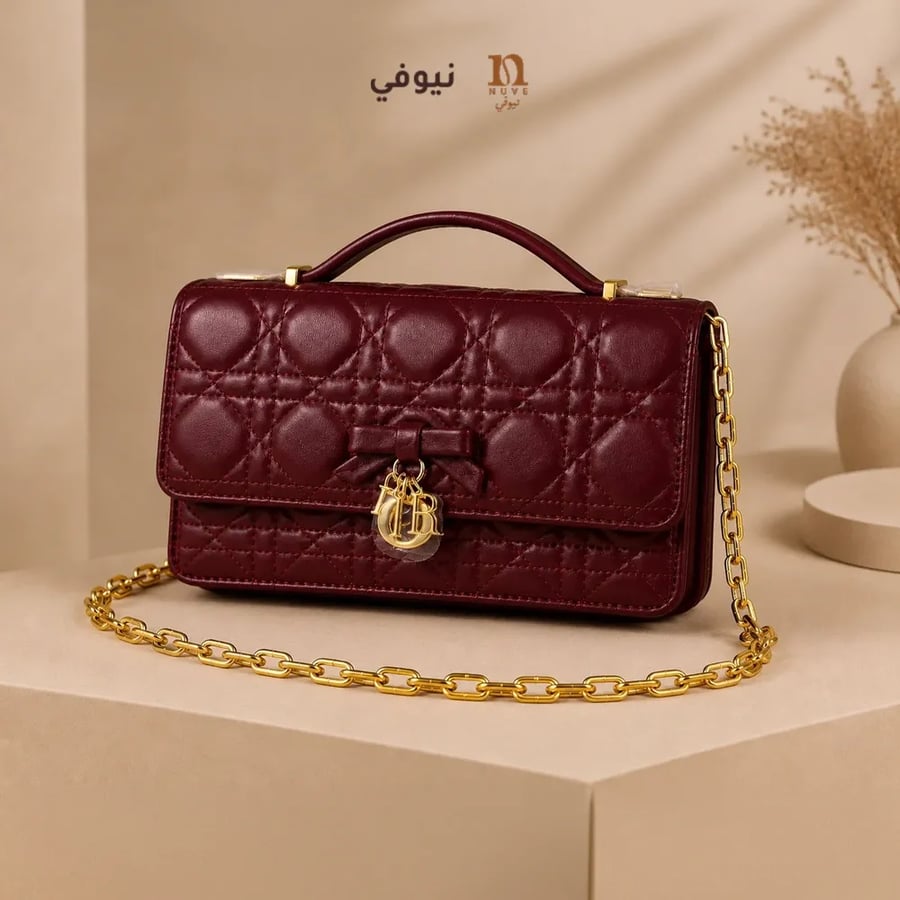 شنطة ديور أحمر خمري نسائية تصميم أنيق وفاخر