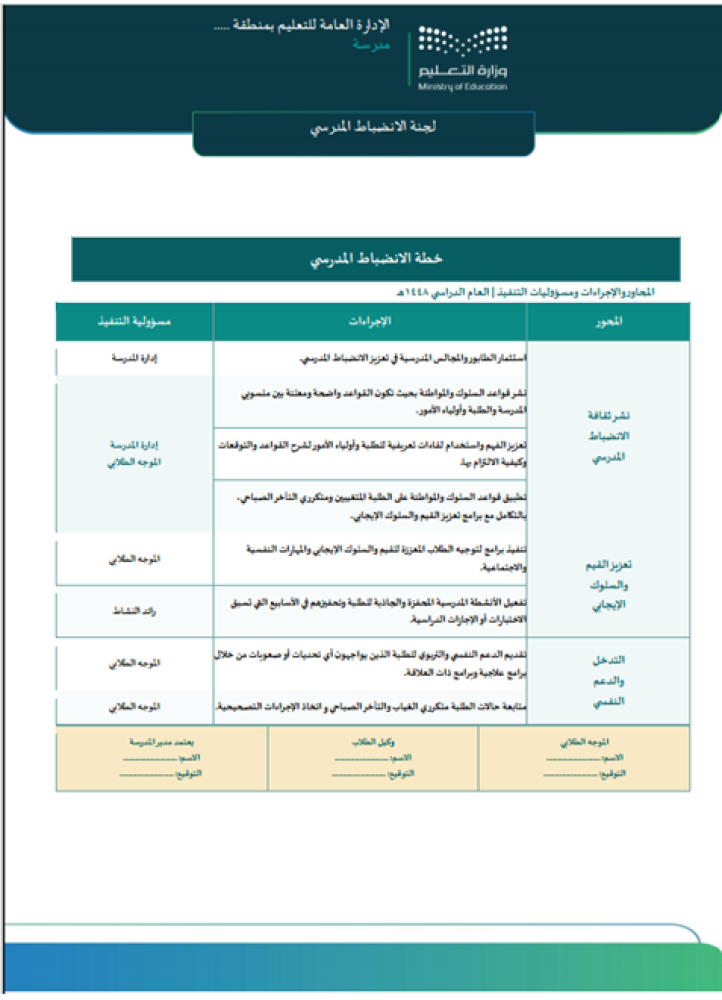 خطة الانضباط المدرسي سجل الانضباط المدرسي