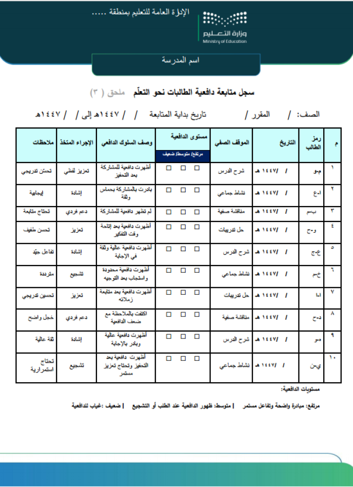 بحث إجرائي للمعلمة رفع دافعية الطالبات نحو التعلم في مقرر ....