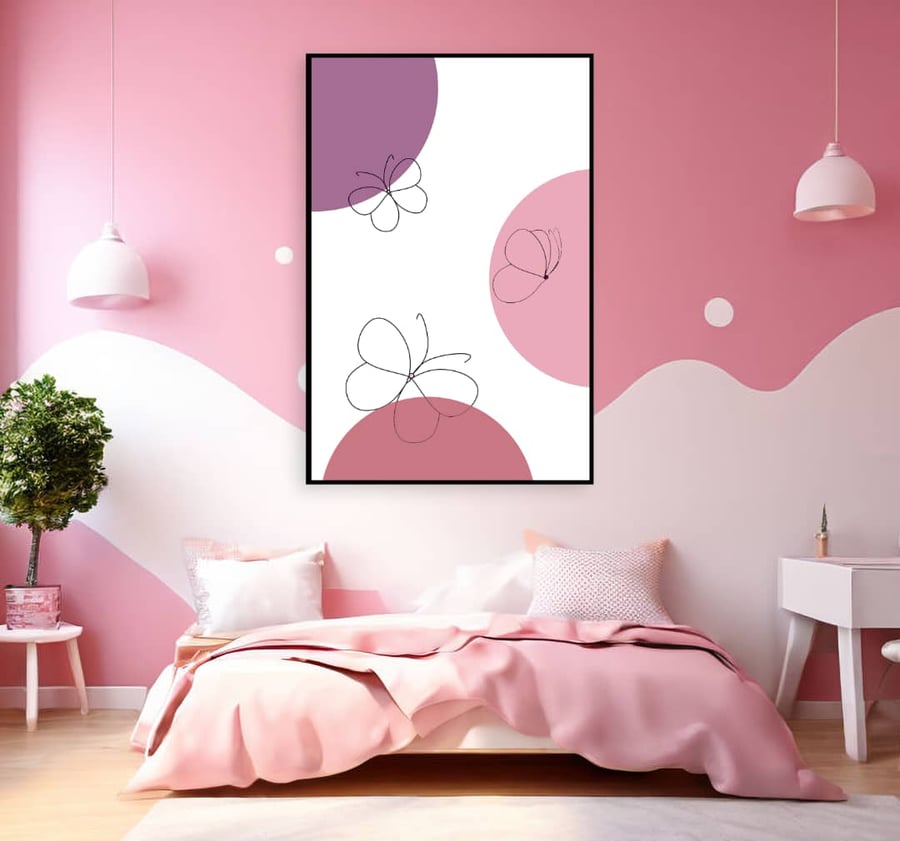 لوحة جدارية بتصميم لغرفة بنات