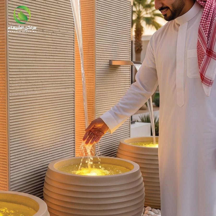 شلال خارجي فايبر كبير 2م حجري اضاءة مميزة