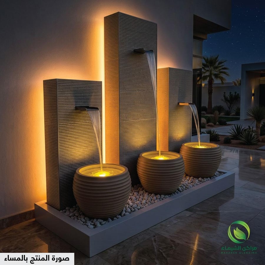 شلال خارجي فايبر كبير 2م حجري اضاءة مميزة
