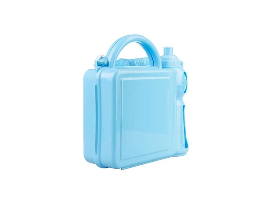 Blue lunch box with water bottle