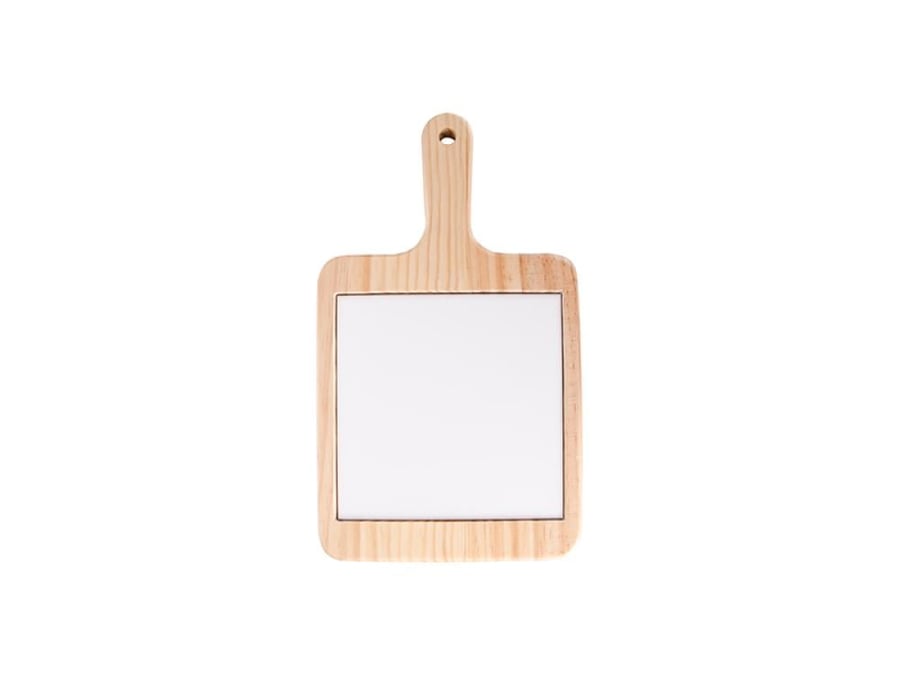 Square wood and ceramic serving table