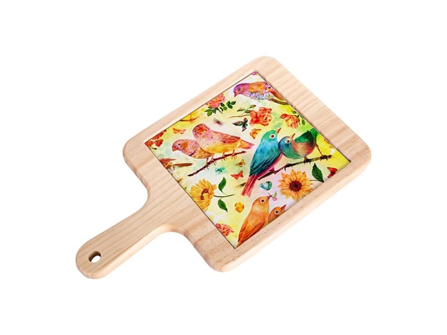 Square wood and ceramic serving table