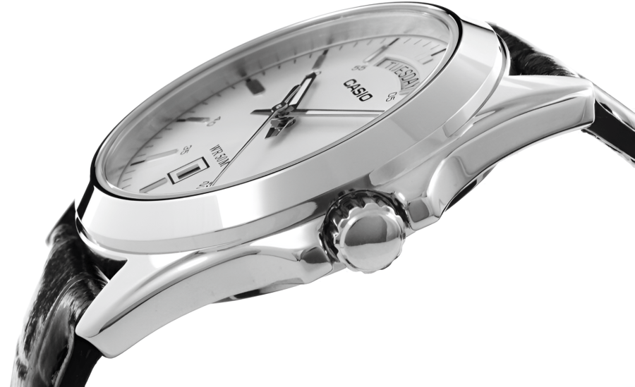 Casio analog watch with date and day leather | MTP-1370L-7A