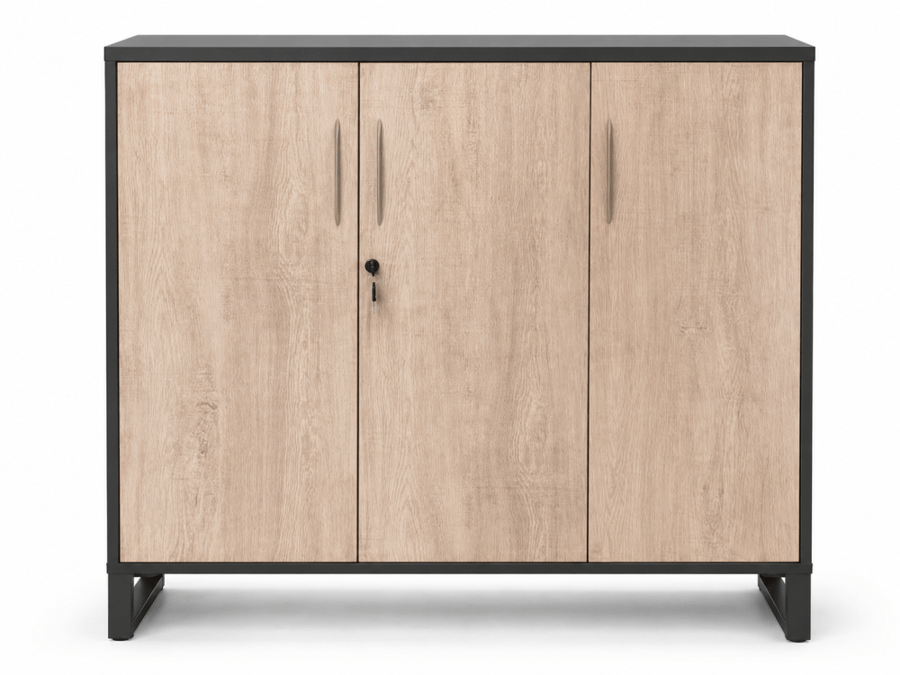دولاب كريدنزا 3 أبواب خشبي مودرن - 120×40×90 سم - رمادي غامق وخشبي فاتح