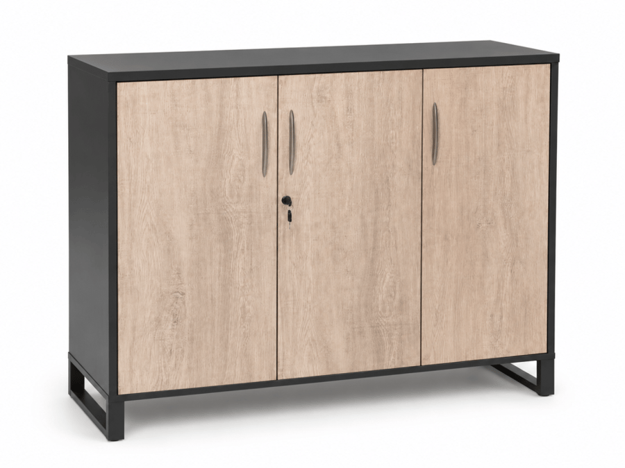 دولاب كريدنزا 3 أبواب خشبي مودرن - 120×40×90 سم - رمادي غامق وخشبي فاتح