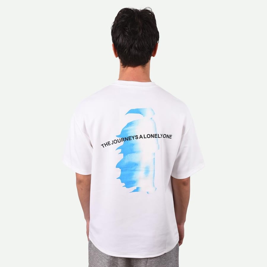 Men's oversized T-shirt white with print Journey Brush Graphic – Black Line