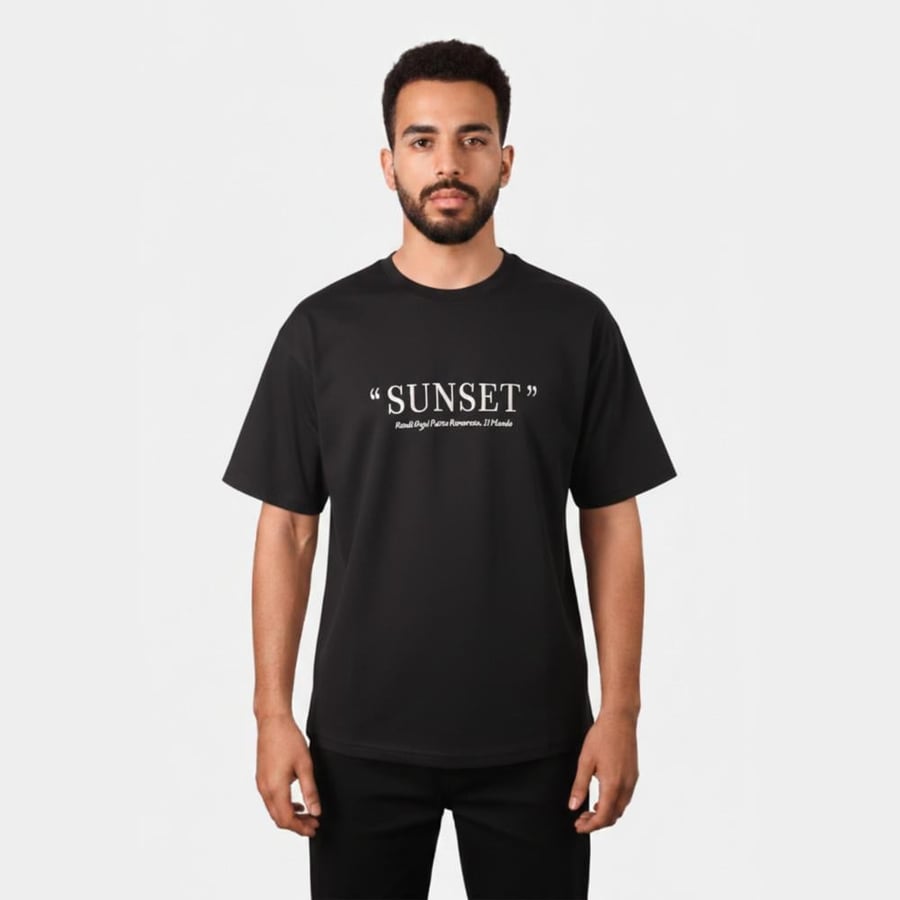 Men's T-shirt oversized style black color with Sunset Mood Graphic print – Black Line