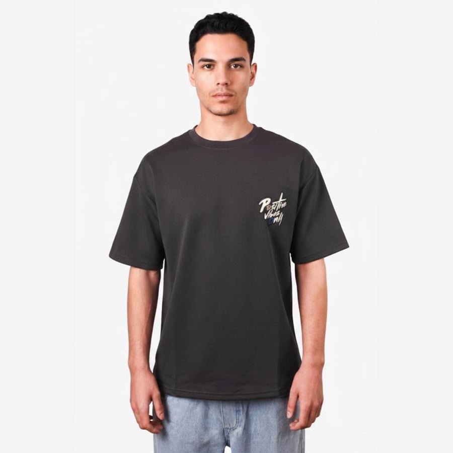 Men's T-shirt oversized style black with print Positive Vibes Only – Black Line