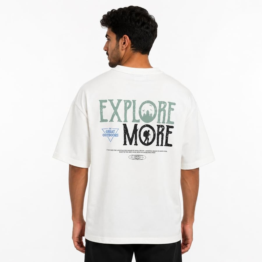 تيشيرت رجالي أوفر سايز أبيض بطبعة EXPLORE