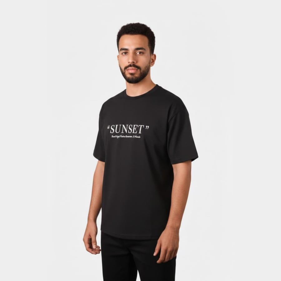 Men's T-shirt oversized style black color with Sunset Mood Graphic print – Black Line